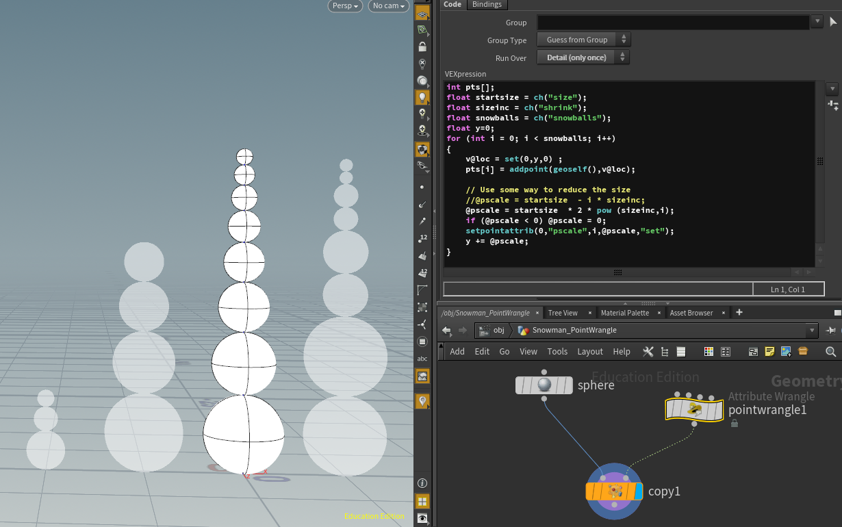 Point wrangle snowman setup
